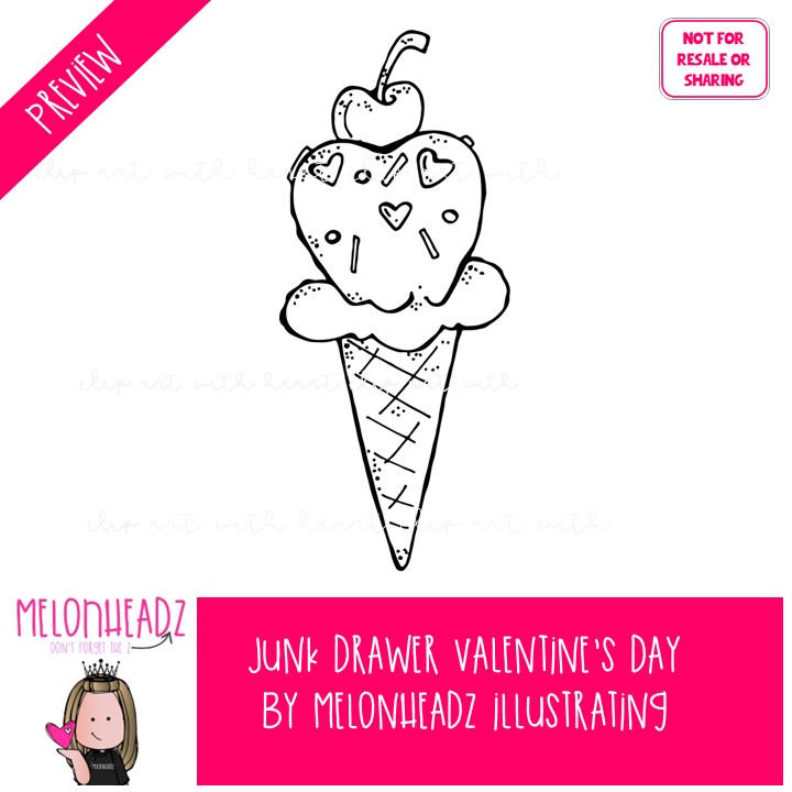 Valentine's Day clip art, junk drawer clip art BLACK AND WHITE - Image 2