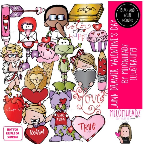 Valentine’s Day clip art, junk drawer clip art COMBO PACK - Melonheadz