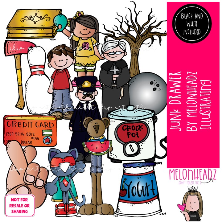 Junk Drawer clip art, bowling, fingers crossed COMBO PACK