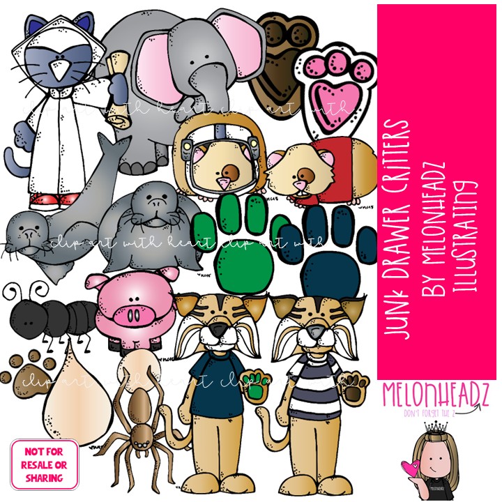 Junk Drawer clip art, Critters, animals, pawprint COLORED Version