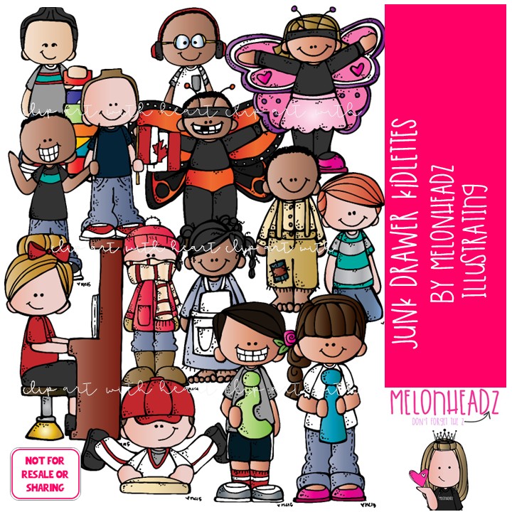 Junk Drawer clip art, Kidlettes, piano, costume COLORED Version
