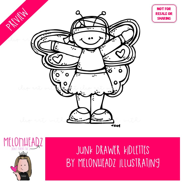 Junk Drawer clip art, Kidlettes, piano, costume BLACK AND WHITE - Image 2