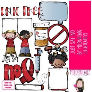 Just Say No clip art, drug awareness, red ribbon COLORED Version