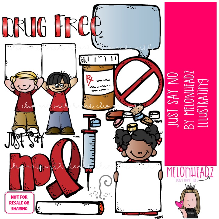 Just Say No clip art, drug awareness, red ribbon COLORED Version