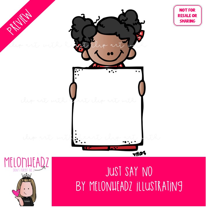 Just Say No clip art, drug awareness, red ribbon COLORED Version - Image 2