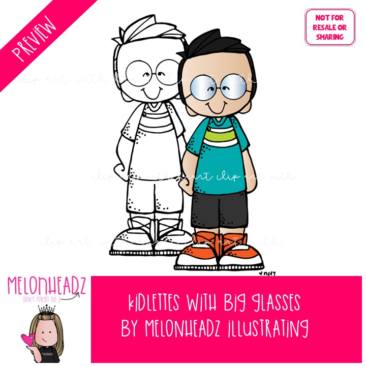 Kidlettes with big glasses clip art, kids with glasses clip art Mini - Image 2