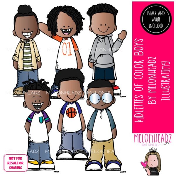 Kidlettes of Color clip art, Boys, African American Mini - Melonheadz
