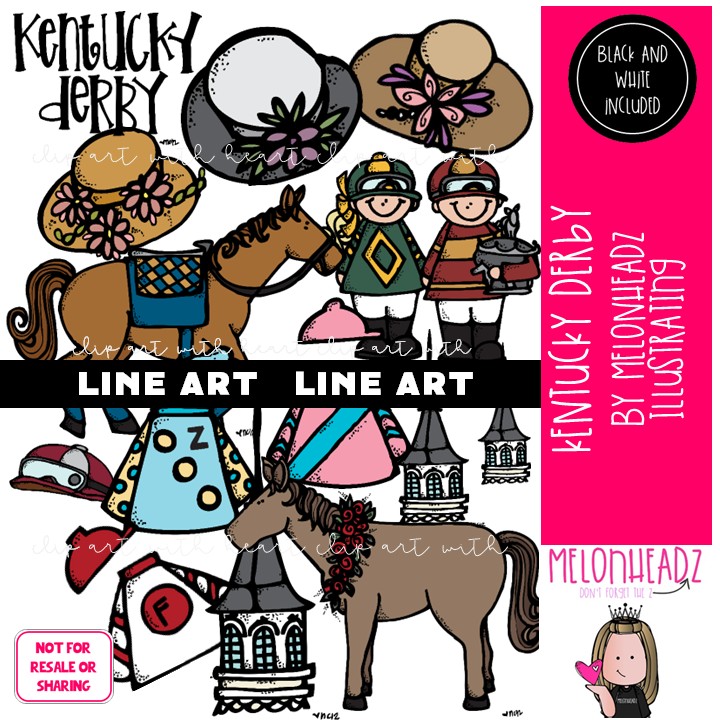 Kentucky Derby clip art, Horse Race, sport LINE ART and Black and White