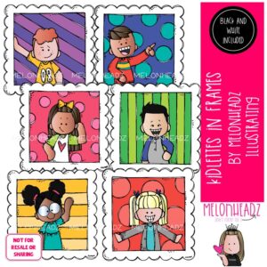 Kidlettes in Frames clip art, square, stamp Mini