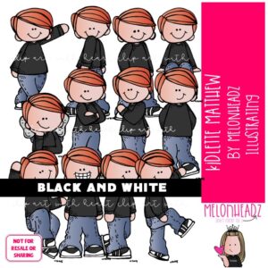 Kidlette clip art, Matthew clip art, different poses clip art BLACK AND WHITE