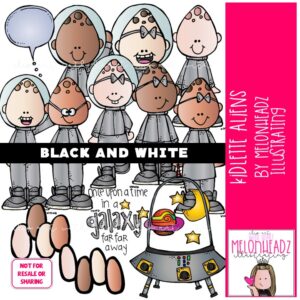 Kidlette Aliens clip art, Space clip art BLACK AND WHITE