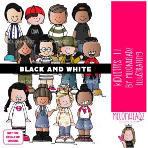 Kidlettes clip art 11, kids clip art BLACK AND WHITE