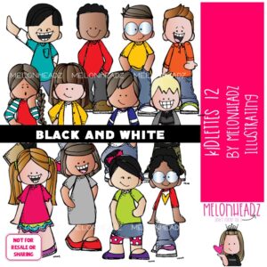 Kidlettes clip art 12, kids clip art BLACK AND WHITE