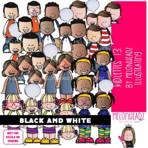 Kidlettes clip art 13, kids clip art BLACK AND WHITE