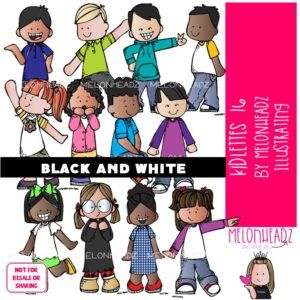Kidlettes clip art 16, kids clip art BLACK AND WHITE