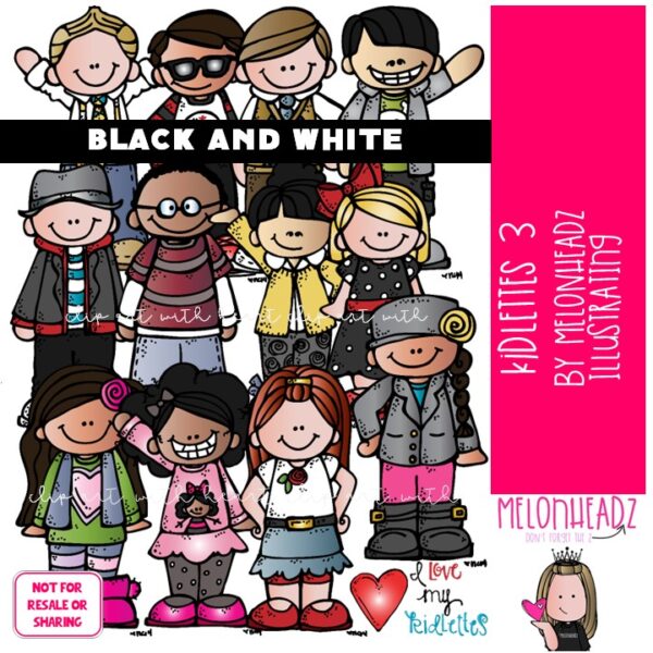 Kidlettes clip art 3, Kids BLACK AND WHITE - Melonheadz