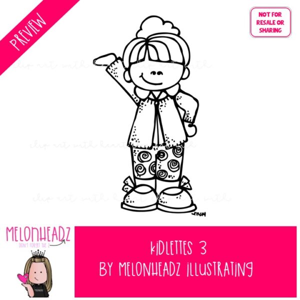 Kidlettes clip art 3, Kids BLACK AND WHITE - Melonheadz