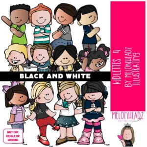 Kidlettes clip art 4, kids clip art BLACK AND WHITE