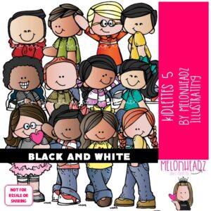 Kidlettes clip art 5, Kids clip art BLACK AND WHITE