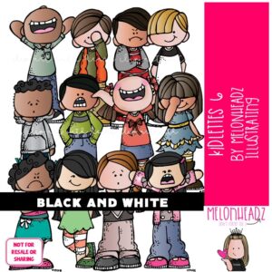 Kidlettes clip 6, Kids clip art BLACK AND WHITE