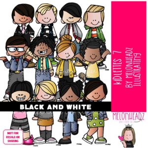 Kidlettes clip art 7, Kids clip art BLACK AND WHITE
