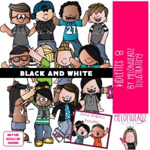 Kidlettes clip art 8, Kids clip art BLACK AND WHITE