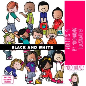 Kidlettes clip art 9, kids clip art BLACK AND WHITE