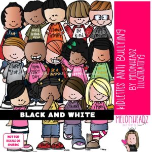 Kidlettes clip art, Anti Bullying clip art BLACK AND WHITE