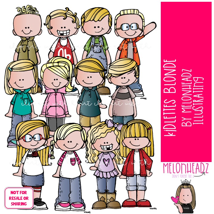 Kidlettes clip art, Blonde, kids COLORED Version