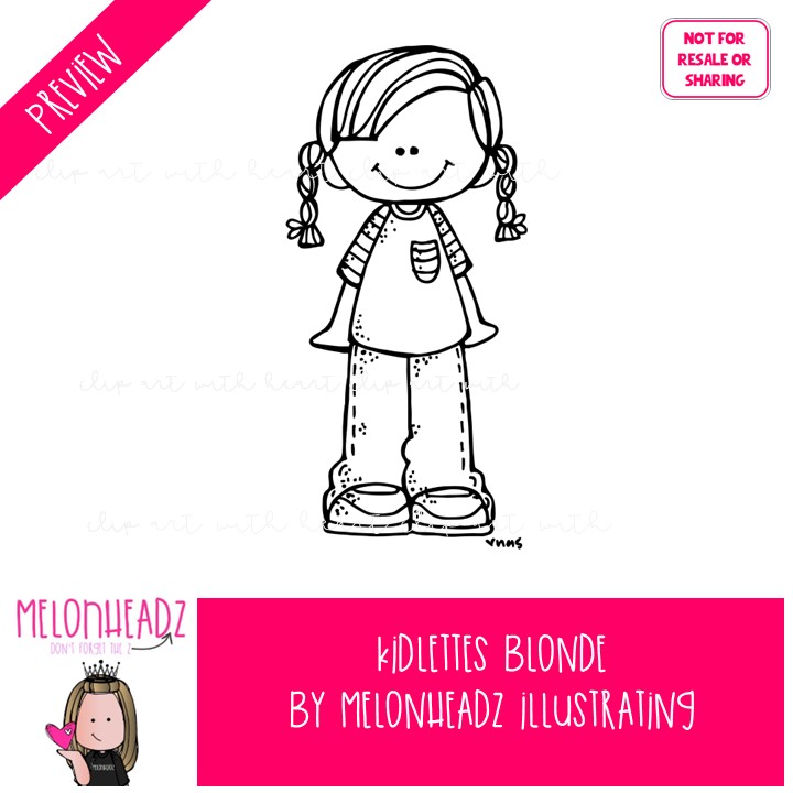 Kidlettes clip art, Blonde, Kids BLACK AND WHITE - Image 2