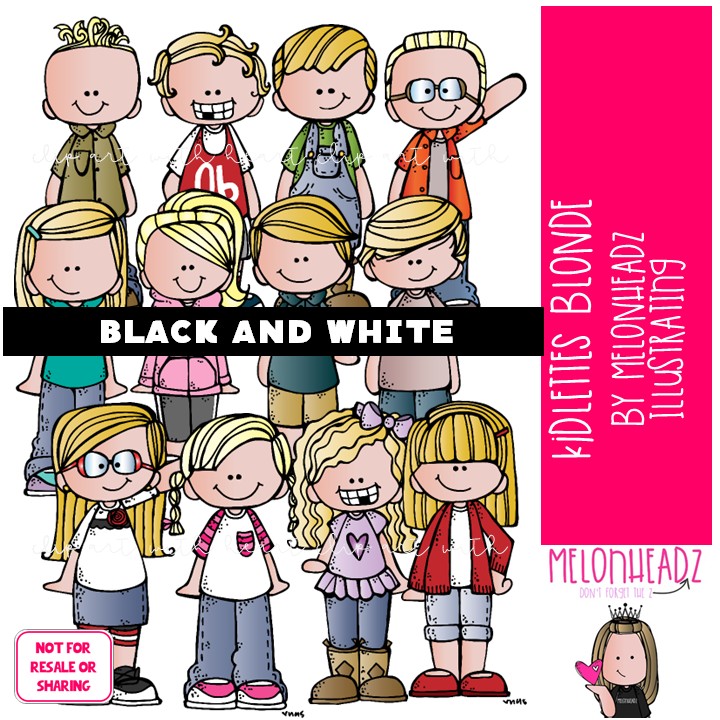 Kidlettes clip art, Blonde, Kids BLACK AND WHITE