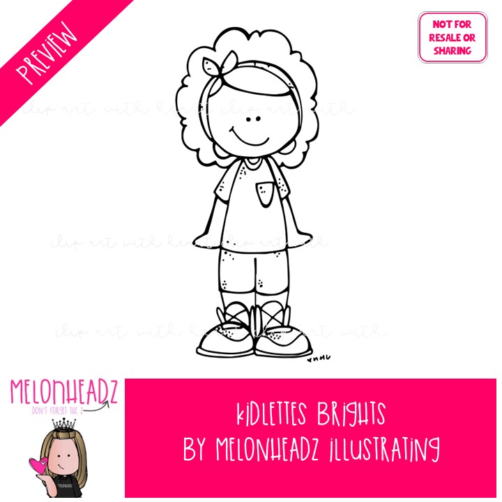 Kidlettes clip art, Brights, kids BLACK AND WHITE - Image 2