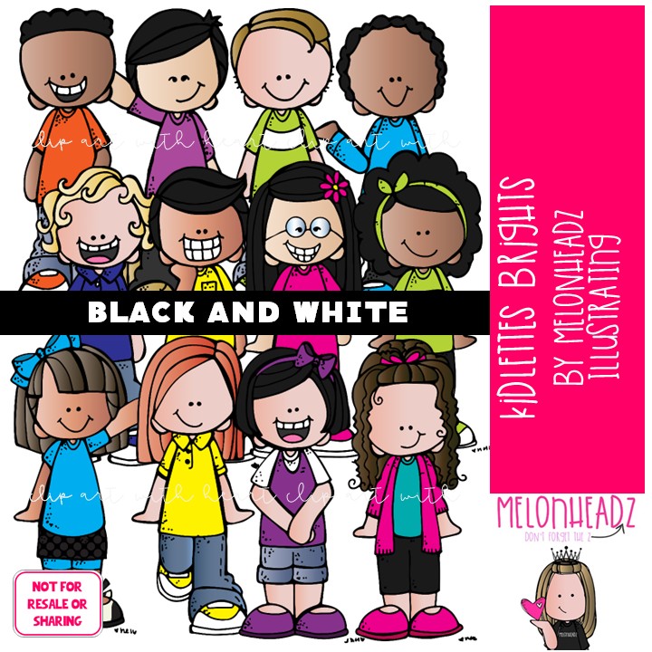 Kidlettes clip art, Brights, kids BLACK AND WHITE