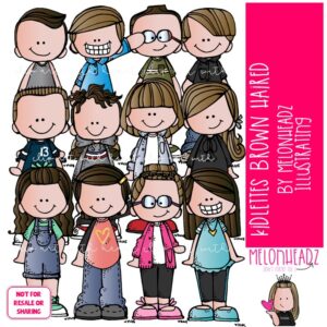 Kidlettes clip art, Brown Hair, kids COLORED Version