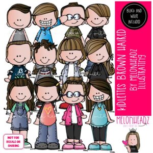 Kidlettes clip art, Brown Hair, kids COMBO PACK