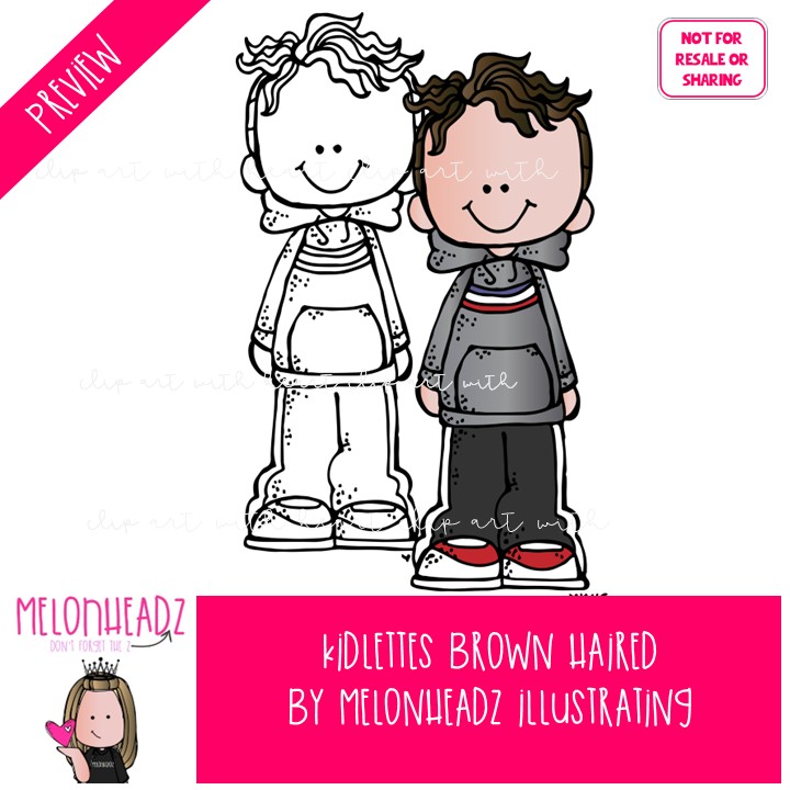Kidlettes clip art, Brown Hair, kids COMBO PACK - Image 3