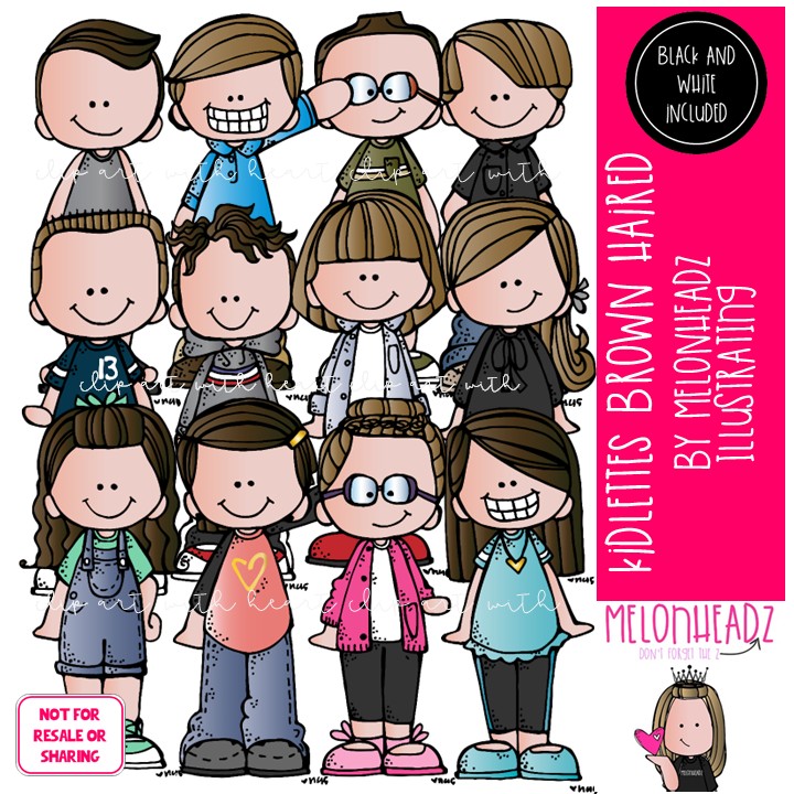 Kidlettes clip art, Brown Hair, kids COMBO PACK
