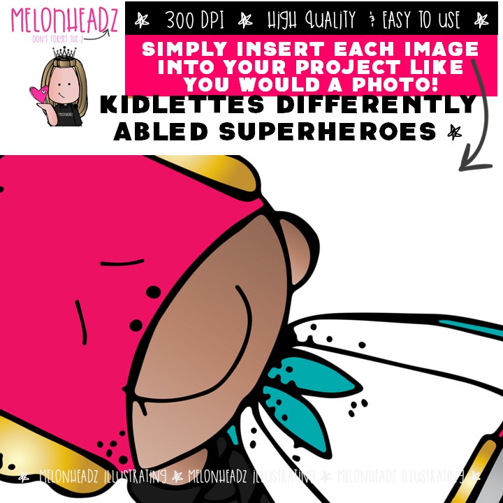 Kidlettes clip art, Differently Abled, Superheroes Mini - Image 3