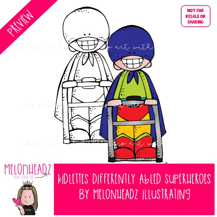 Kidlettes clip art, Differently Abled, Superheroes Mini - Image 2