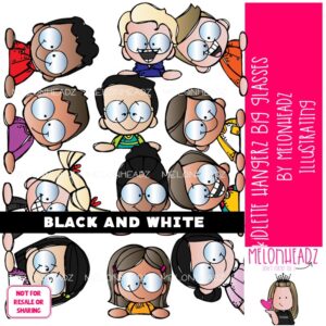 Kidlettes clip art, Hangerz, Big Glasses BLACK AND WHITE