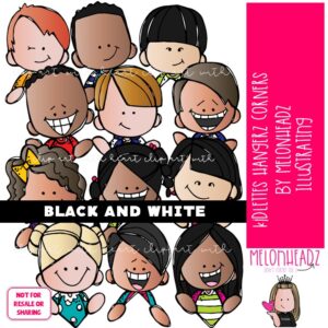 Kidlettes clip art, Hangerz, Corners BLACK AND WHITE