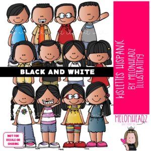 Kidlettes clip art, Hispanic BLACK AND WHITE