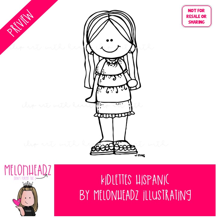 Kidlettes clip art, Hispanic BLACK AND WHITE - Image 2
