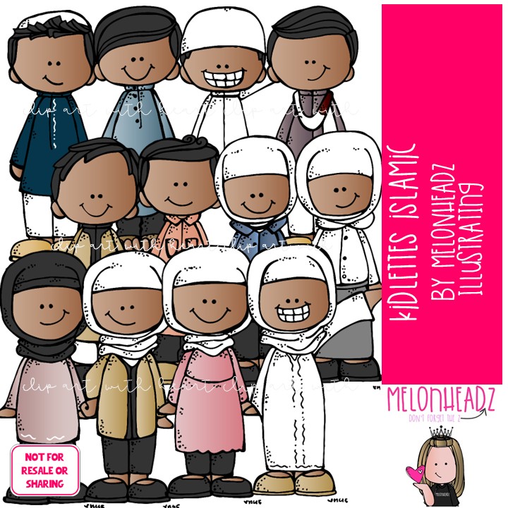 Kidlettes clip art, Islamic, Middle Eastern COLORED Version
