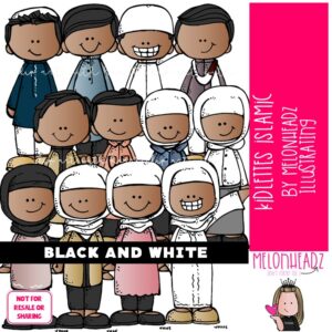 Kidlettes clip art, Islamic, Middle Eastern BLACK AND WHITE