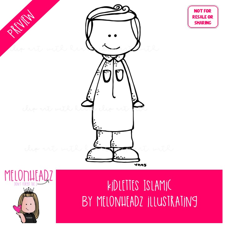 Kidlettes clip art, Islamic, Middle Eastern BLACK AND WHITE - Image 2