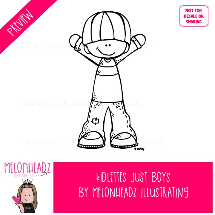 Kidlettes clip art, Just Boys, male BLACK AND WHITE - Image 2