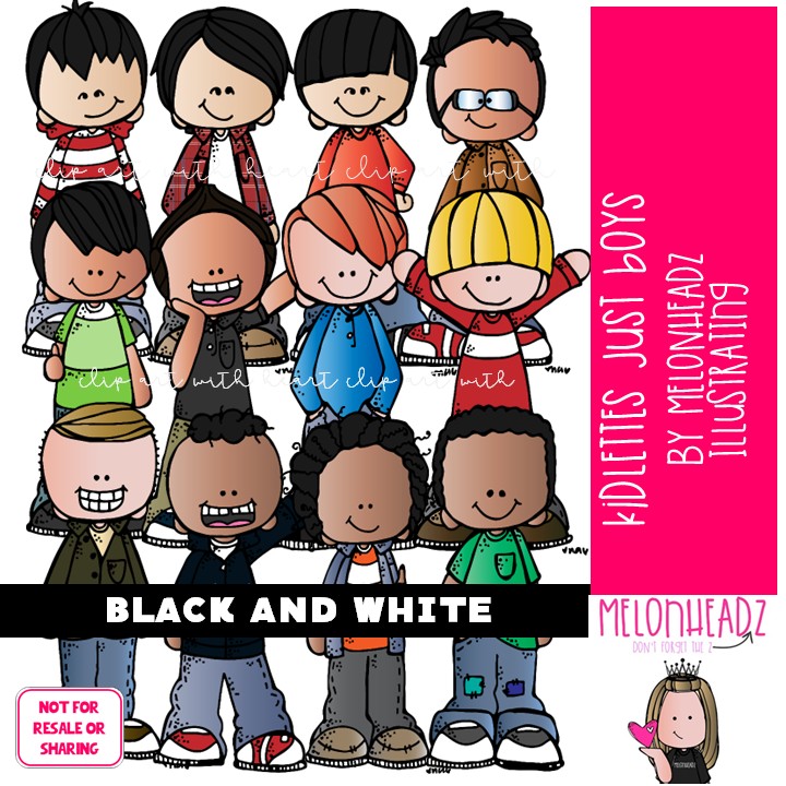 Kidlettes clip art, Just Boys, male BLACK AND WHITE