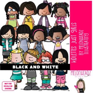 Kidlettes clip art, Just Girls, female BLACK AND WHITE