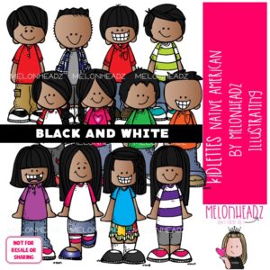 Kidlettes clip art, Native American clip art BLACK AND WHITE